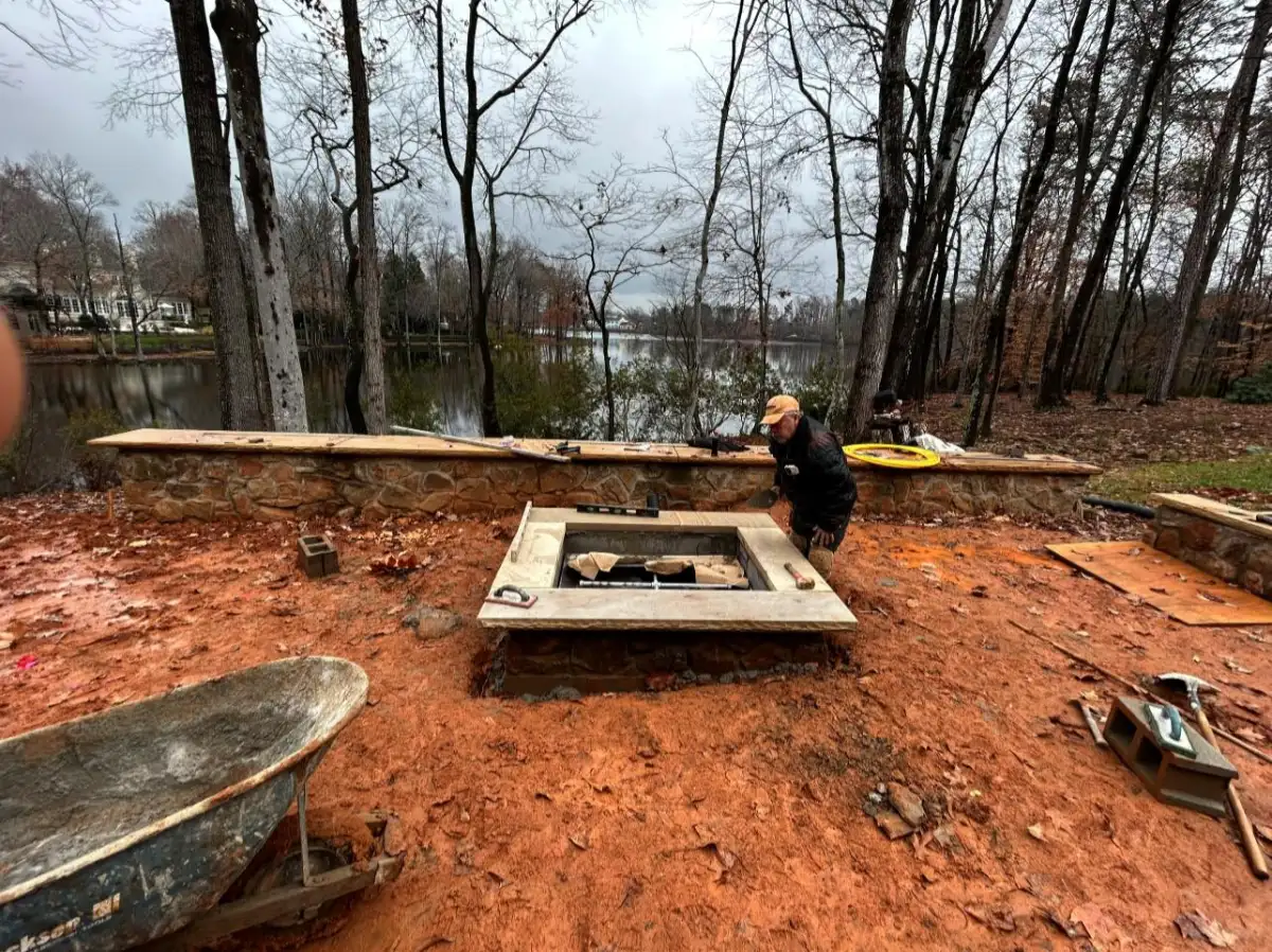 Custom firepit installation by Webber Landscaping in the Piedmont Triad